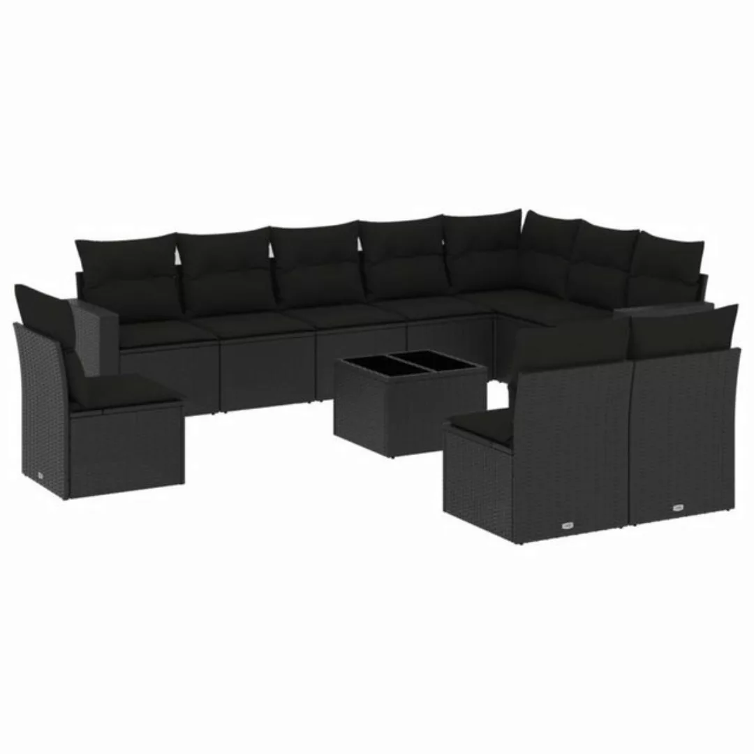 vidaXL Loungesofa 11-tlg. Garten-Sofagarnitur mit Kissen Schwarz Poly Ratta günstig online kaufen