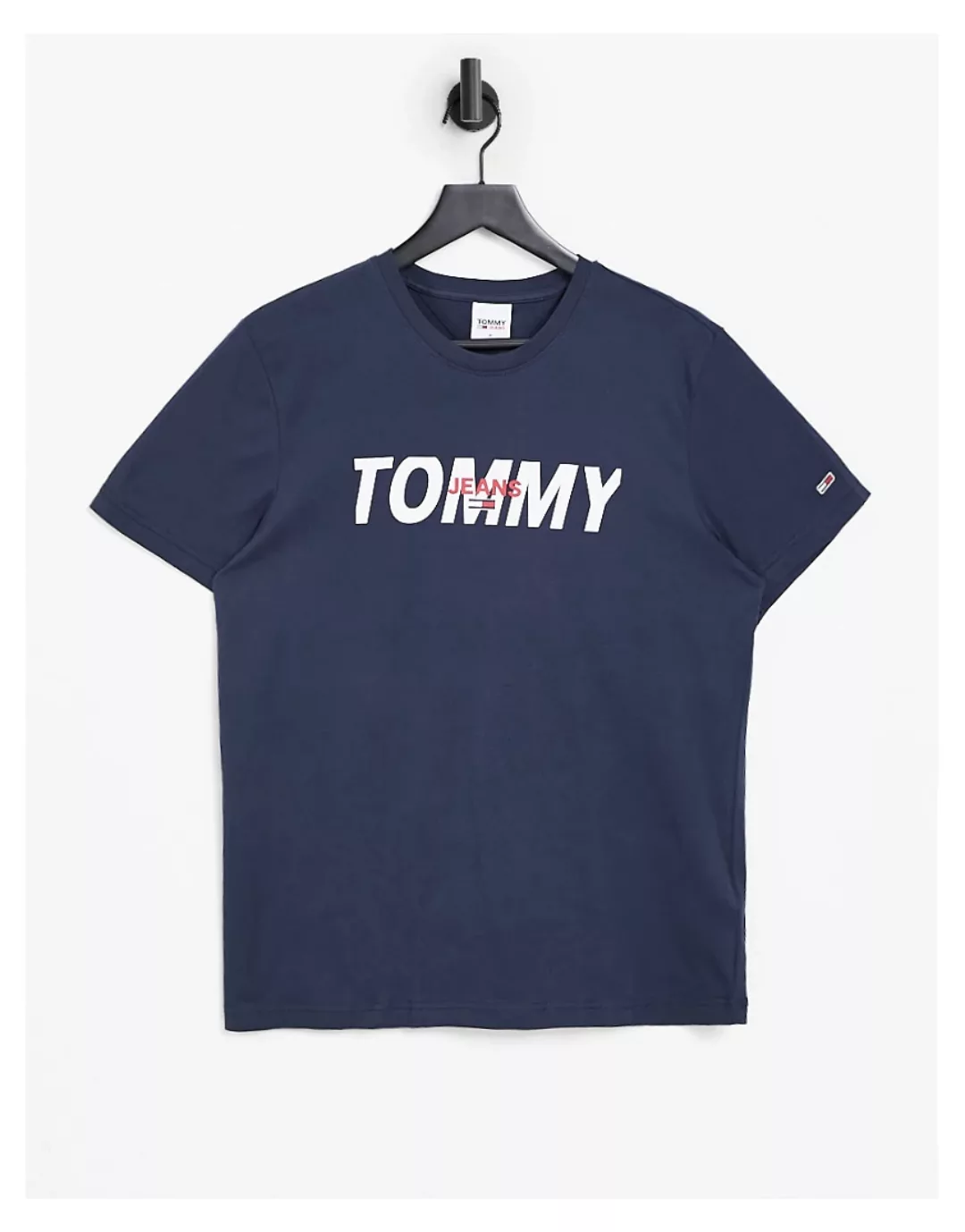 Tommy Jeans – T-Shirt in Marineblau mit mehrlagigem Logo günstig online kaufen