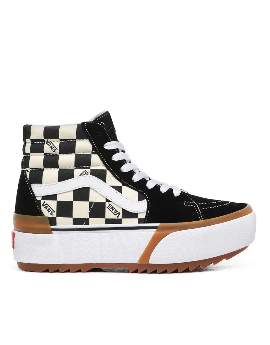 Vans – SK8-Hi Stacked – Knöchelhohe Sneaker in Schwarz/Weiß mit Schachbrett günstig online kaufen