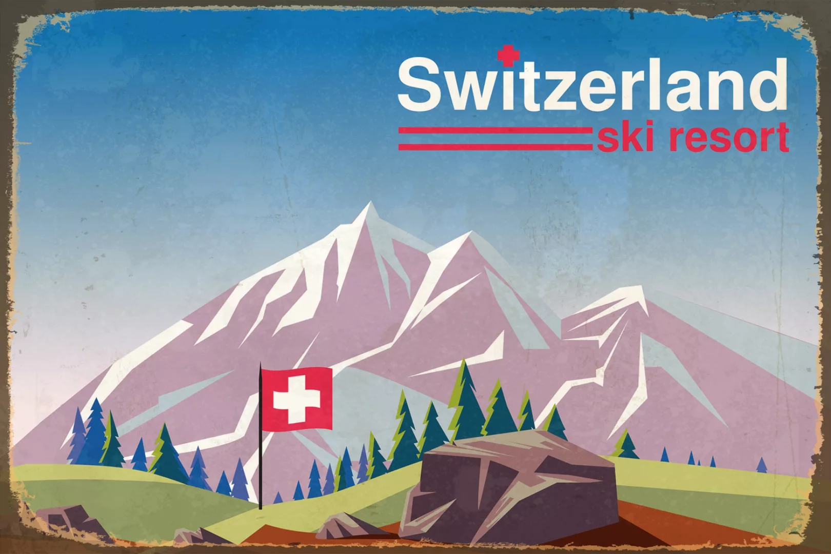 queence Metallbild "Switzerland ski resort", Schweiz günstig online kaufen