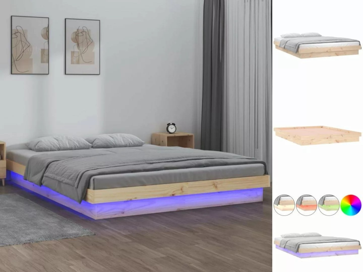 vidaXL Bettgestell Massivholzbett mit LEDs 160x200 cm Bett Bettgestell Dopp günstig online kaufen