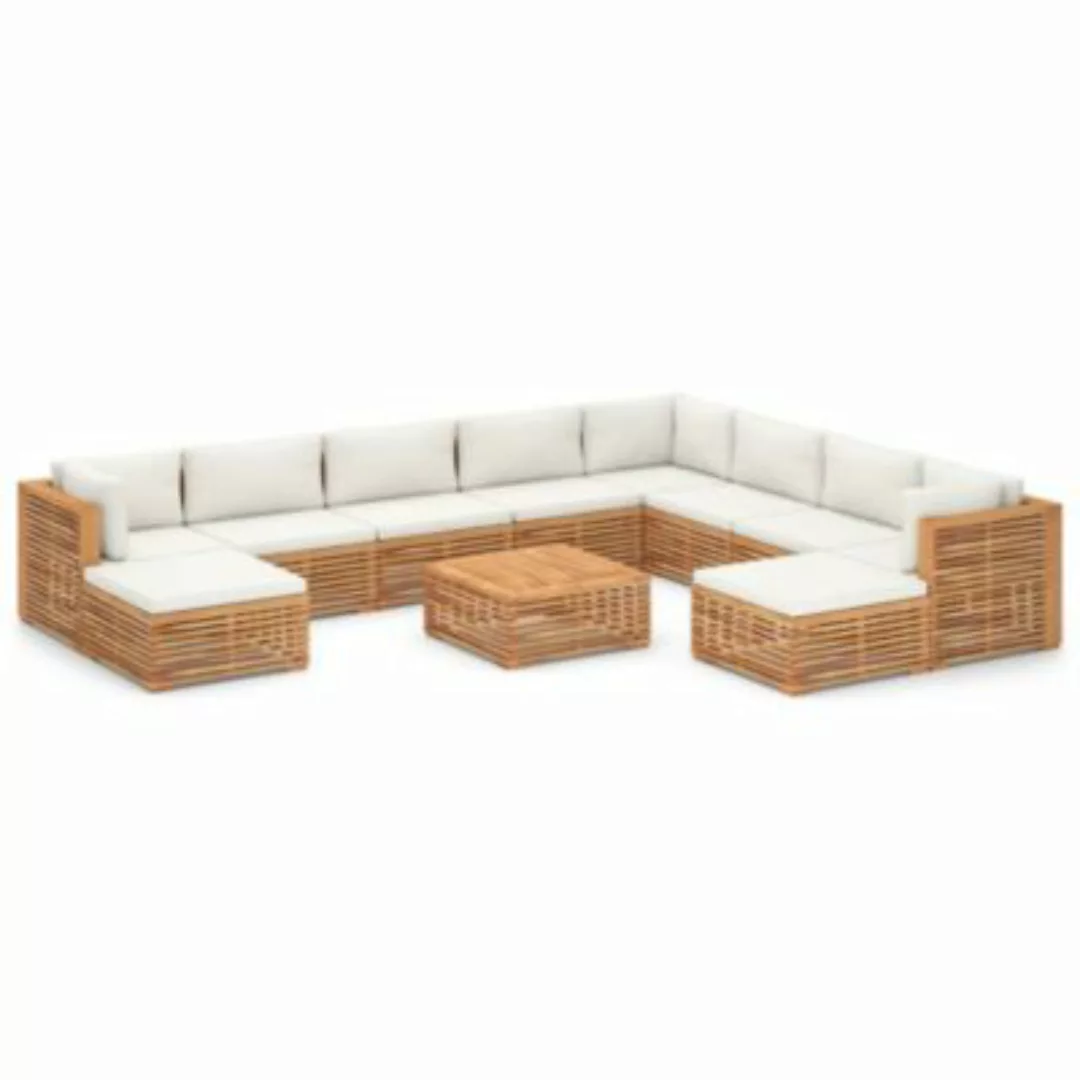 vidaXL 11-tlg. Garten-Lounge-Set mit Creme Kissen Massivholz Teak Garten-Lo günstig online kaufen