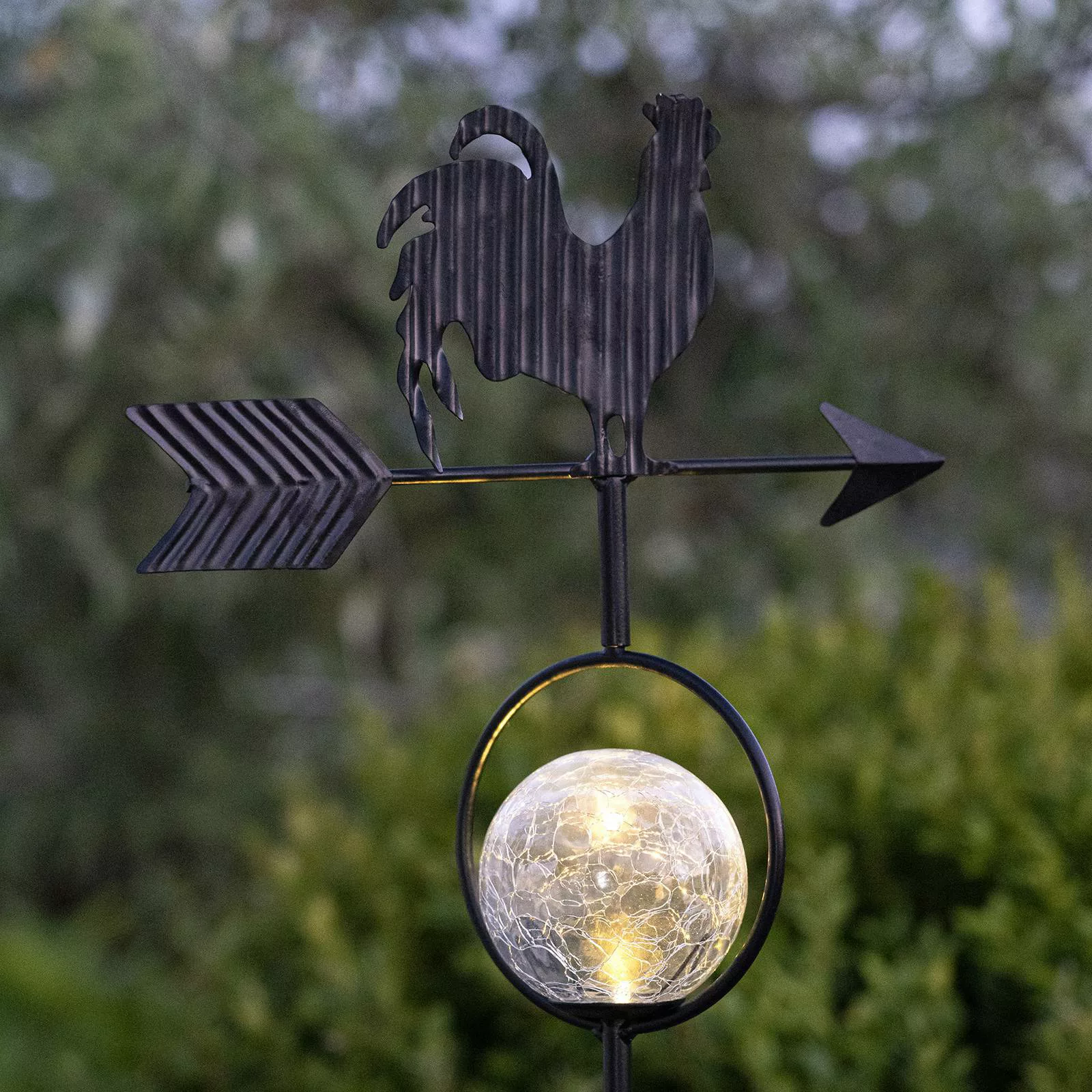 LED Solar Gartenstecker Hahn mit Windrichtungspfeil H: 81cm schwarz günstig online kaufen
