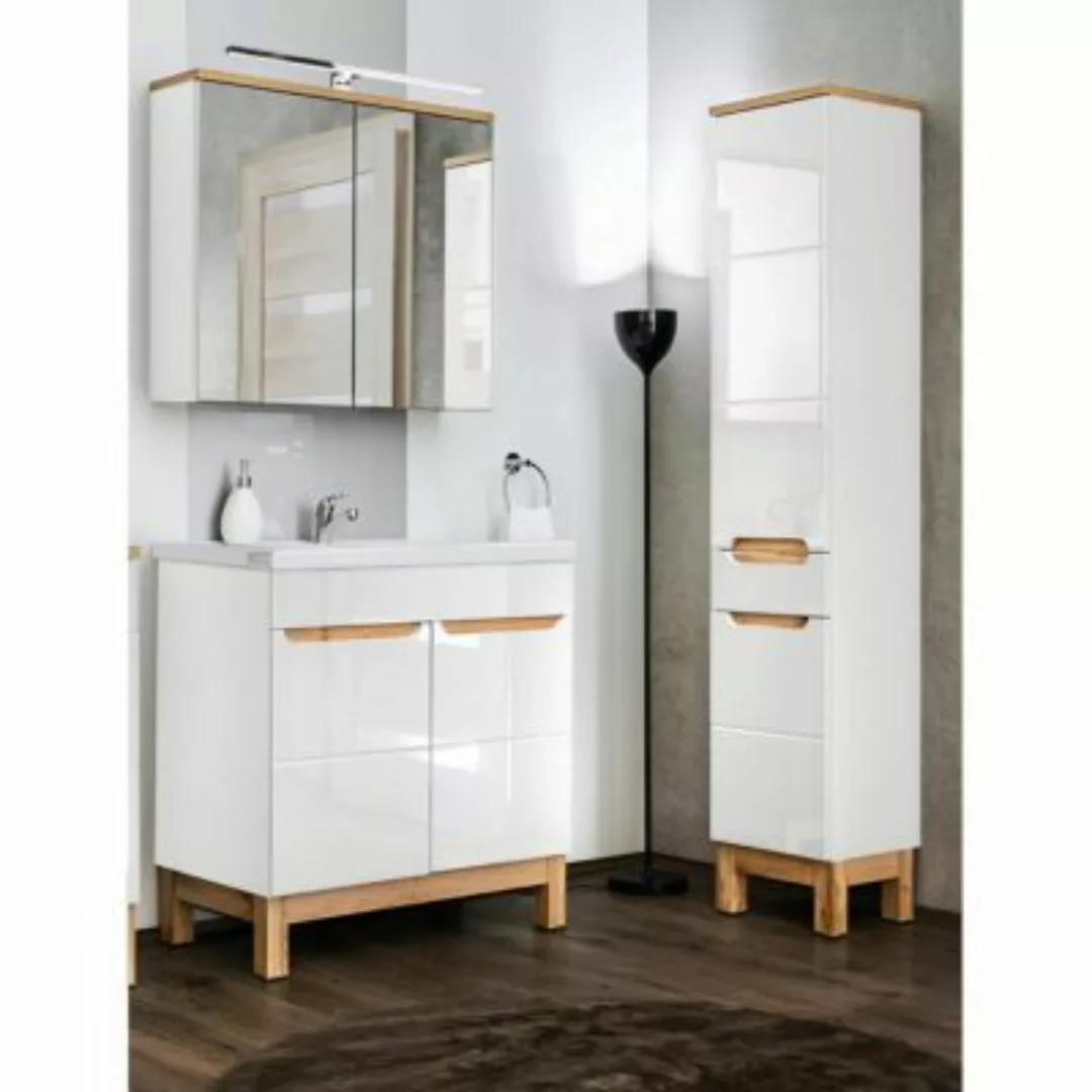 Lomadox Badezimmer-Set mit 80cm Keramikwaschtisch & LED-Spiegelschrank SOLN günstig online kaufen