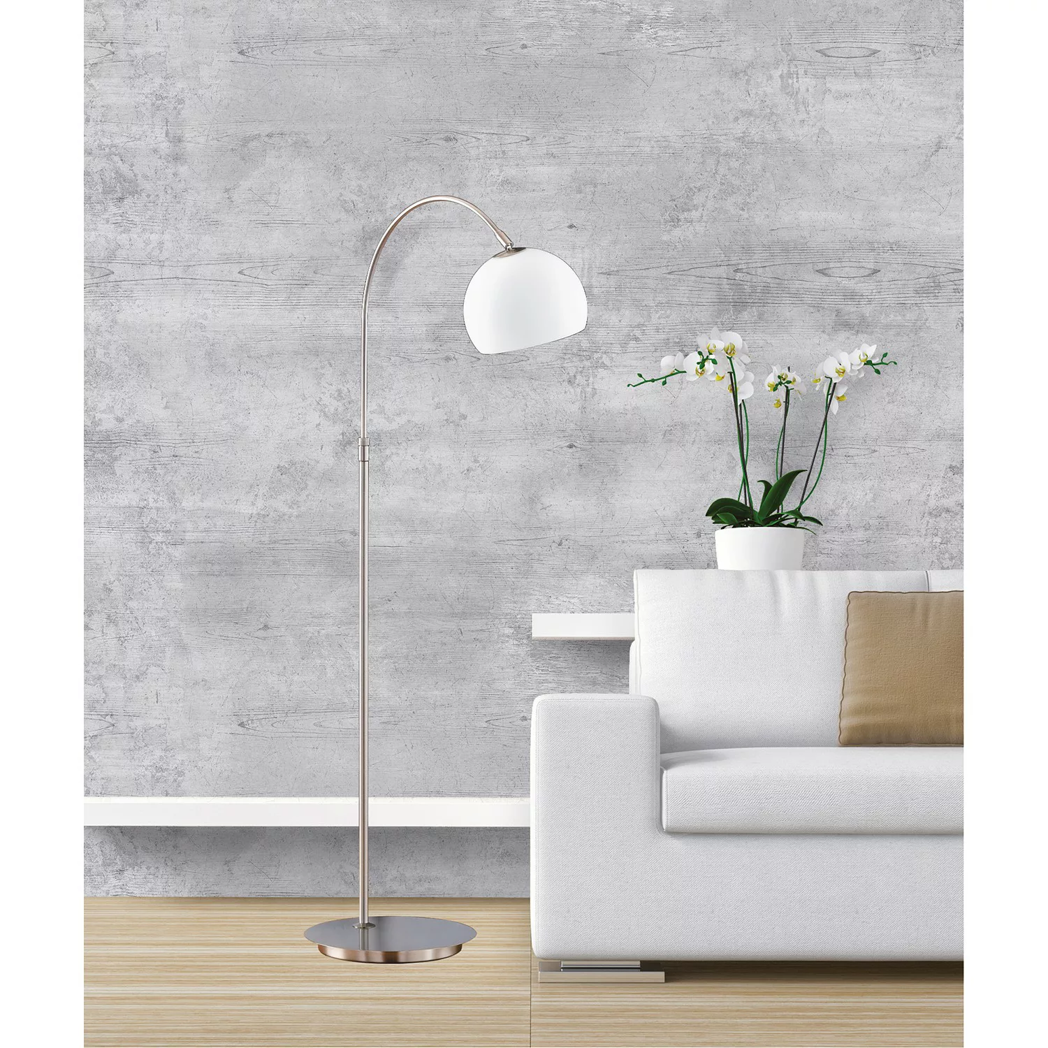 Stehlampe mit gebogenem, verstellbarem Arm - silber - 140 cm - Lampen & Leu günstig online kaufen