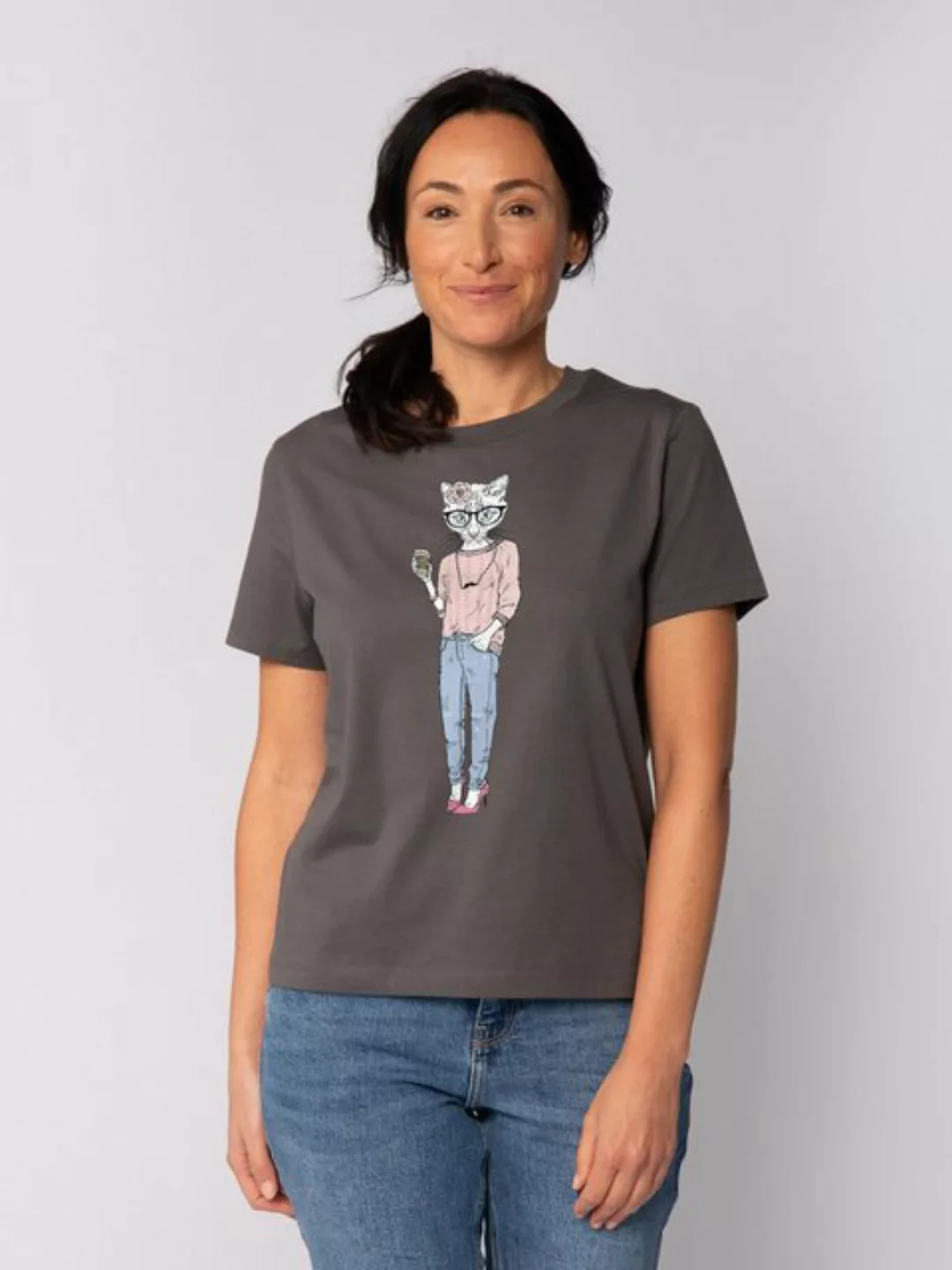 wat? Apparel T-Shirt Hipster Cat with Moustache günstig online kaufen