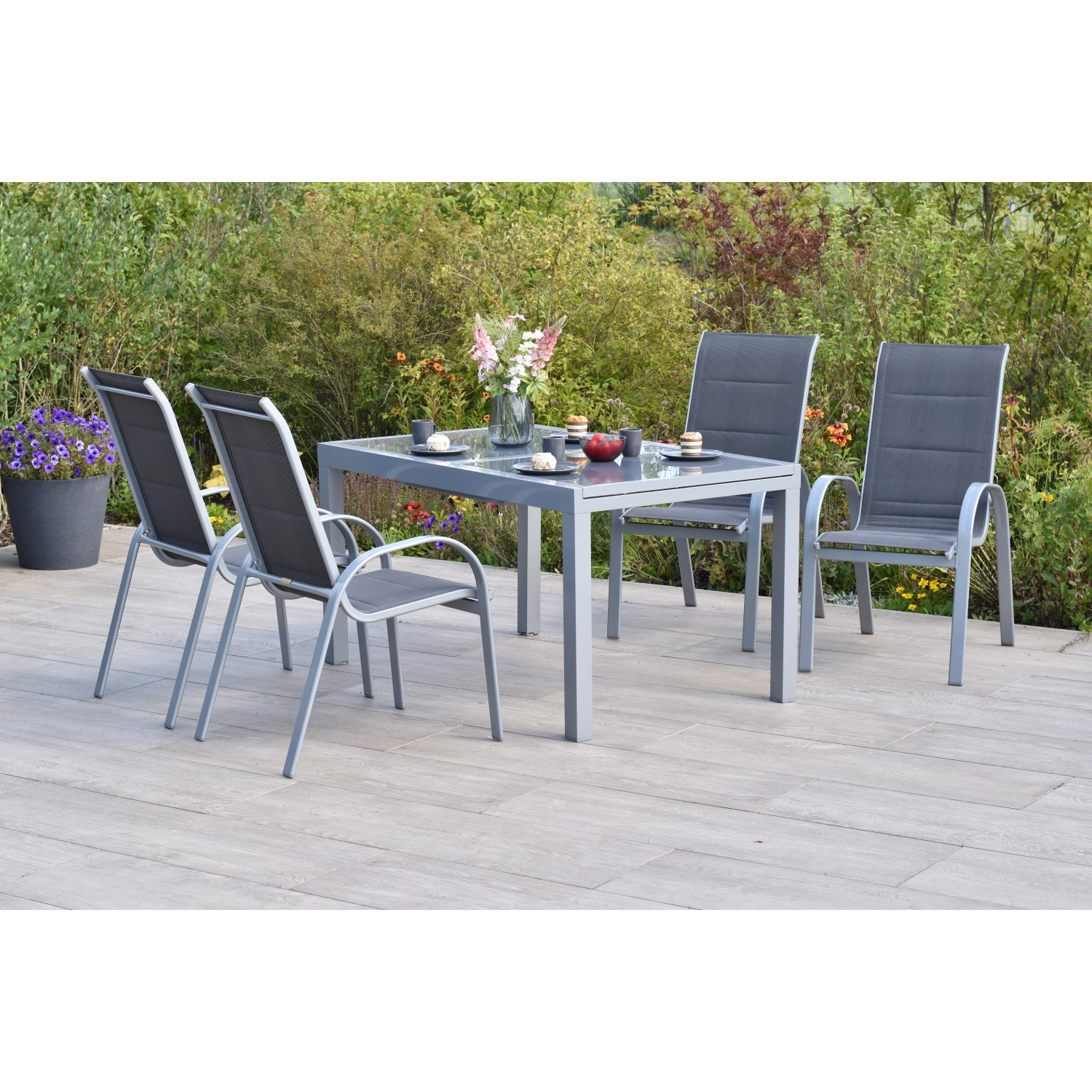 Merxx Amalfi di Lusso Set 5-tlg. 4 Stapelsessel Gartentisch 160 (220)x90cm günstig online kaufen