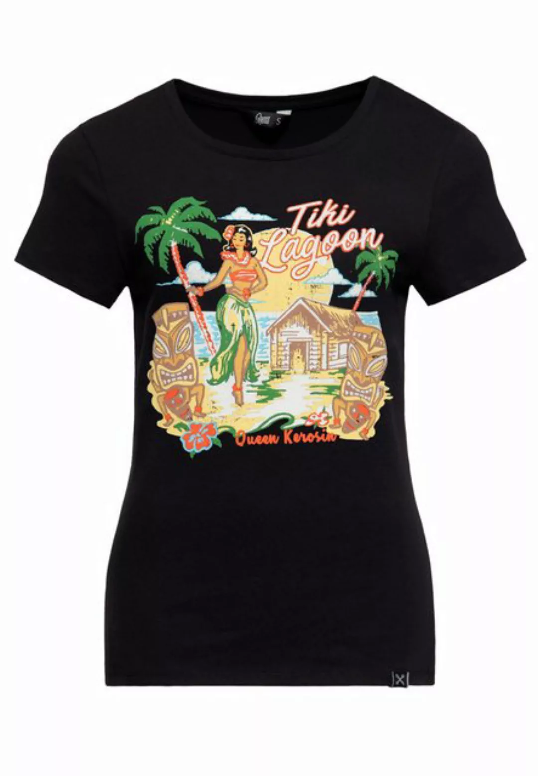 QueenKerosin Print-Shirt Tiki Lagoon (1-tlg) mit hawaiianischem Artwork günstig online kaufen