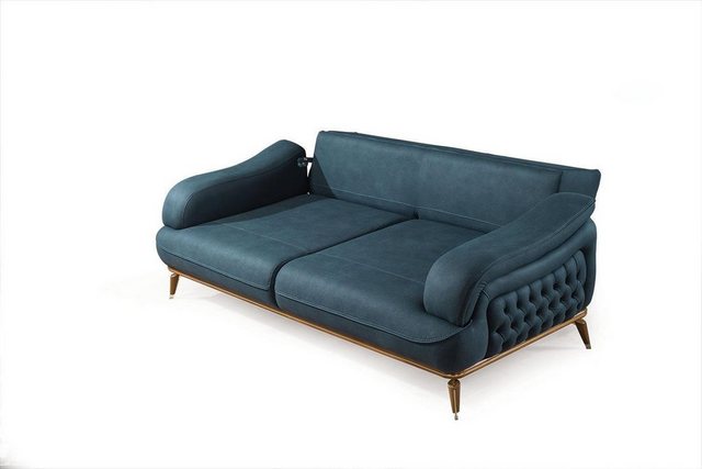 JVmoebel Sofa Wohnzimmer Sofa 3 Sitzer Couch Möbel Holz Blau Polster Möbel günstig online kaufen