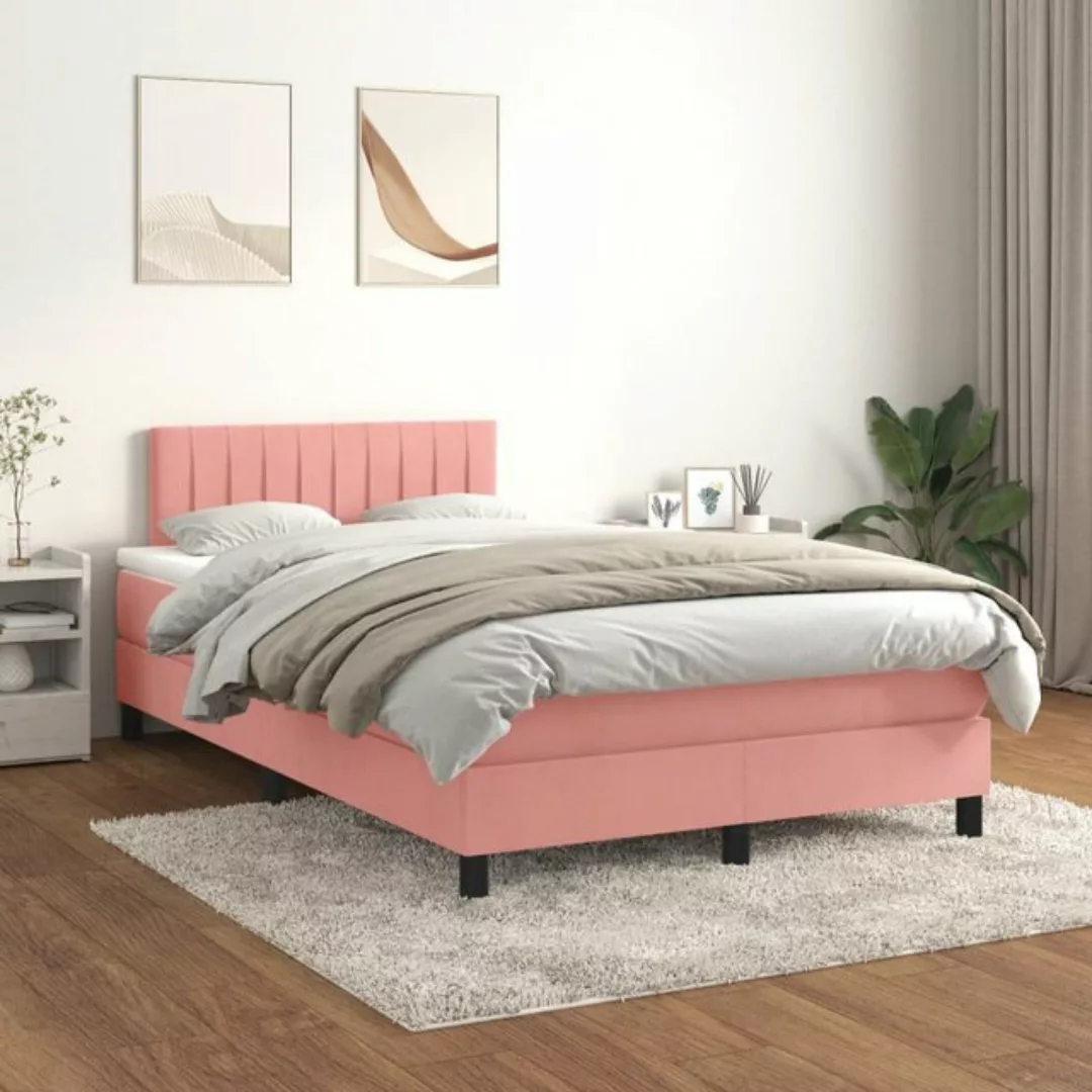 vidaXL Bettgestell Boxspringbett mit Matratze Rosa 120x200 cm Samt Bett Bet günstig online kaufen