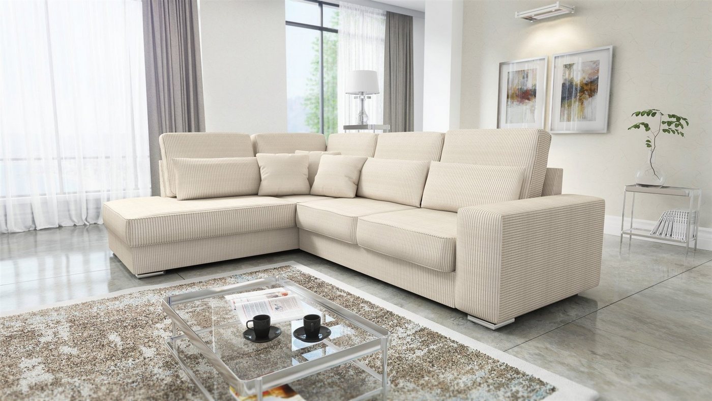 Fun Möbel Ecksofa Sofa NEVIO XL Stoff Scala mit Ottomane, inkl. Rückenkisse günstig online kaufen