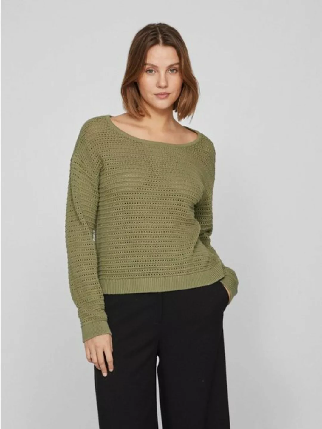 Vila Strickpullover Legerer Strickpullover Transparent Feinstrick Sweater V günstig online kaufen