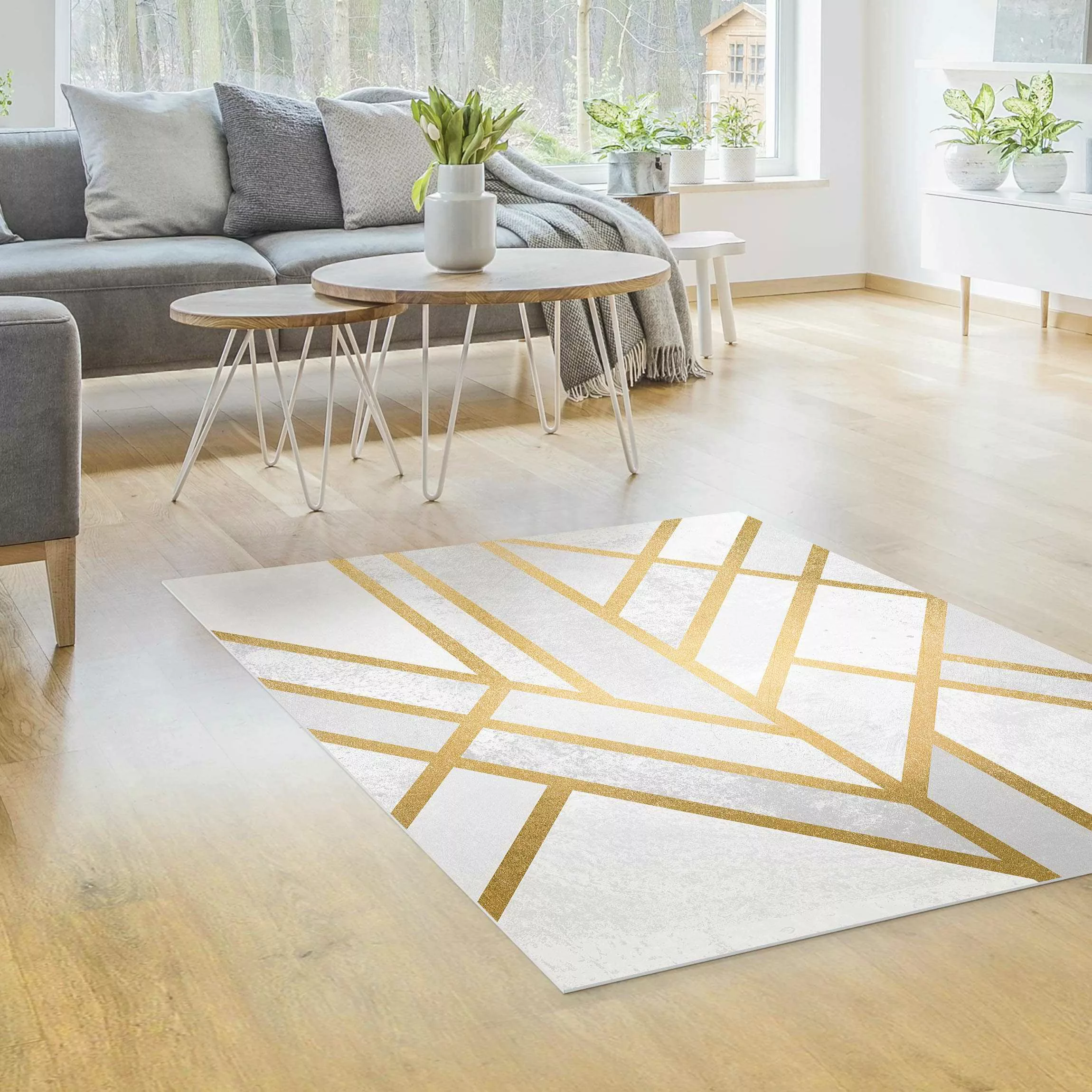 Vinyl-Teppich Art Deco Geometrie Weiß Gold günstig online kaufen