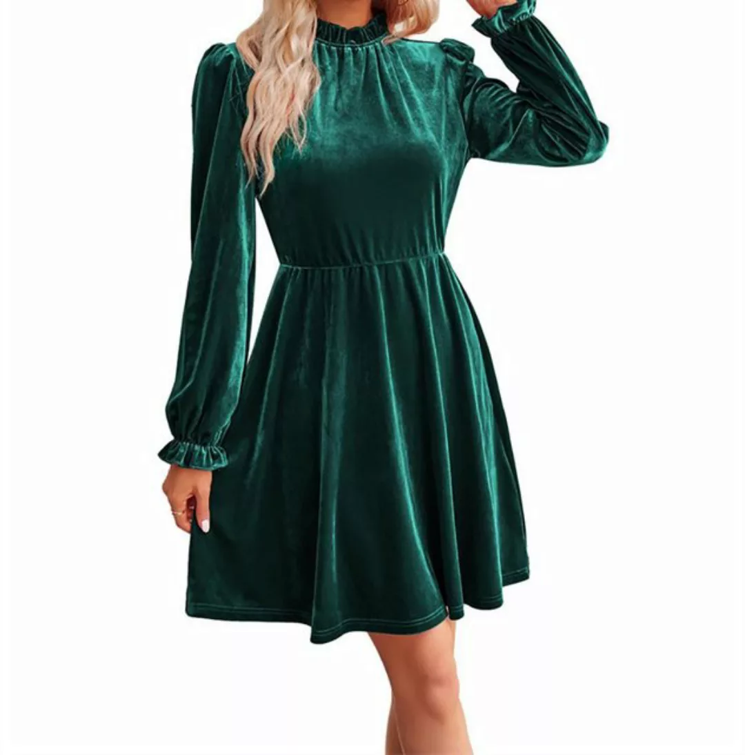 AFAZ New Trading UG Sommerkleid Freizeitliches Rollkragen-Samt-Kleid in Uni günstig online kaufen