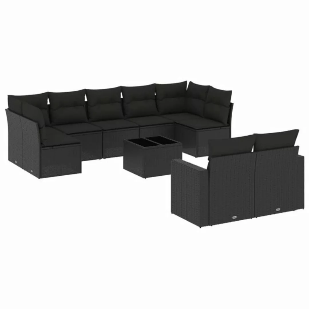 vidaXL Sofaelement 10-tlg. Garten-Sofagarnitur mit Kissen Schwarz Poly Ratt günstig online kaufen