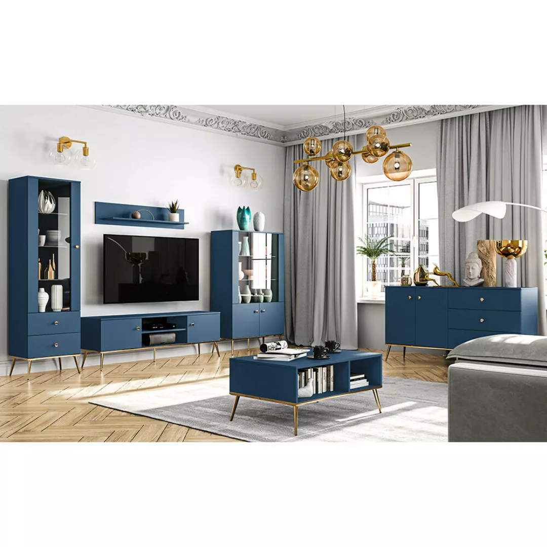 Wohnwand dunkelblau MONTPELLIER-131, modern, 6-teilig mit Couchtisch günstig online kaufen