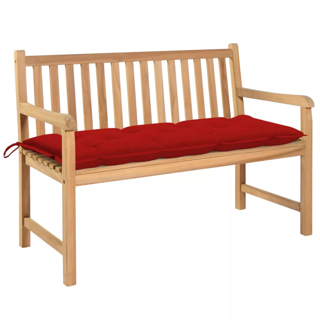 Gartenbank Mit Roter Auflage 120 Cm Massivholz Teak günstig online kaufen