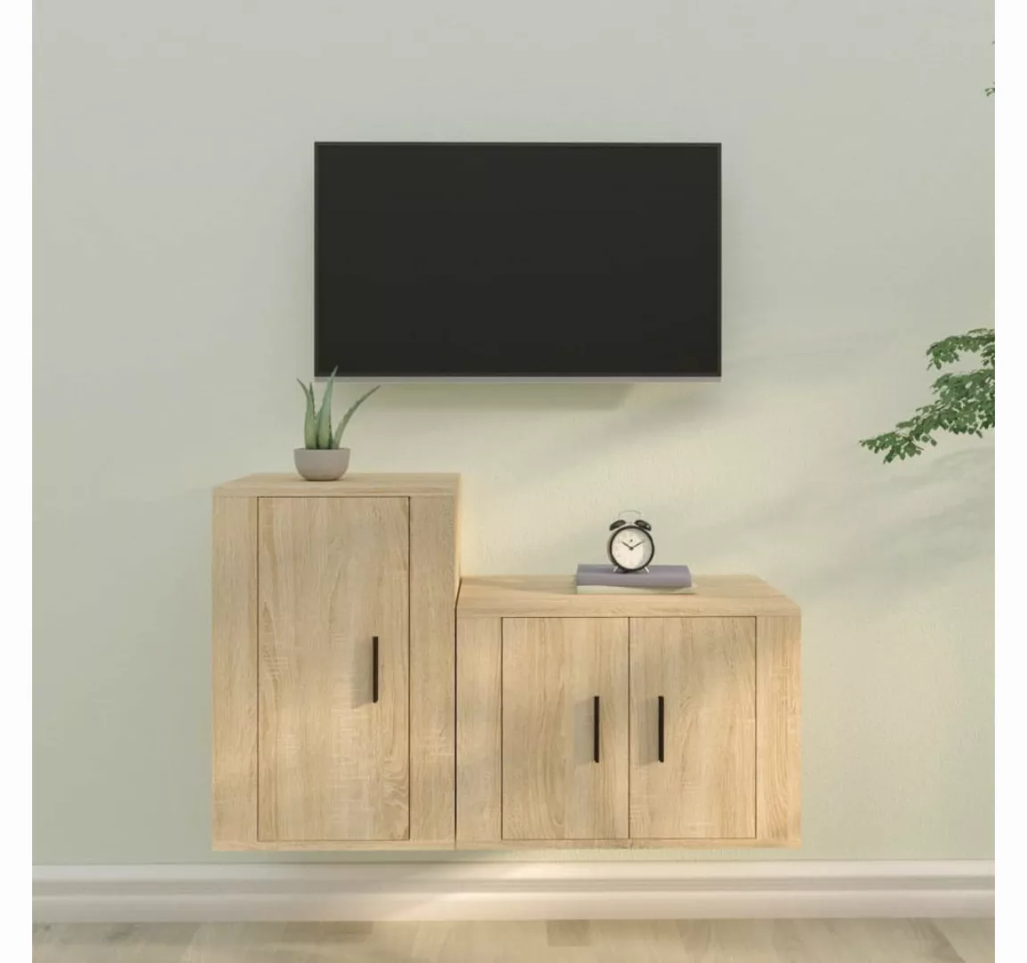furnicato TV-Schrank 2-tlg. TV-Schrank-Set Sonoma-Eiche Holzwerkstoff günstig online kaufen