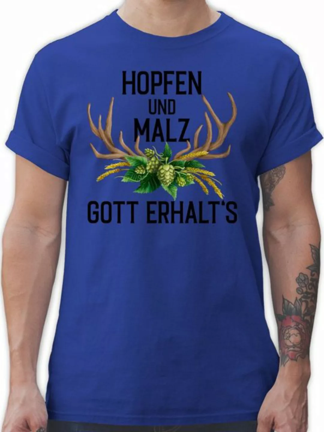 Shirtracer T-Shirt Hopfen und Malz Gott erhalt's - mit Geweih & Weizen Mode günstig online kaufen