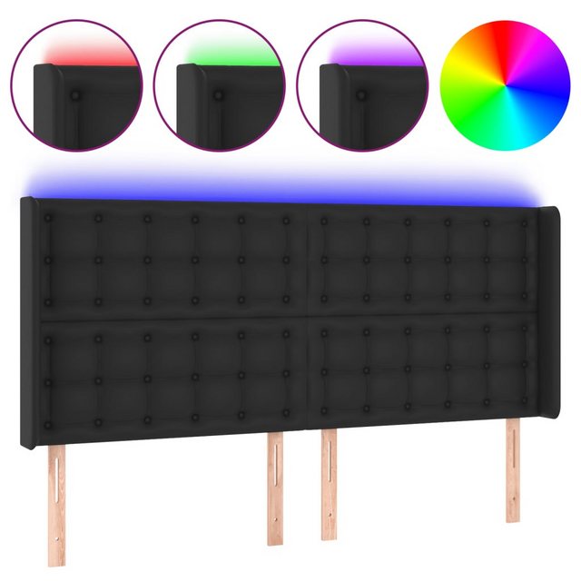 vidaXL Bett, LED Kopfteil Schwarz 203x16x118/128 cm Kunstleder günstig online kaufen