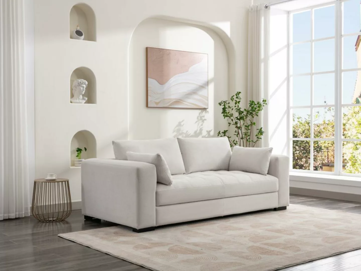 Sofa 2-Sitzer - Strukturstoff - Beige - REBOLDA günstig online kaufen