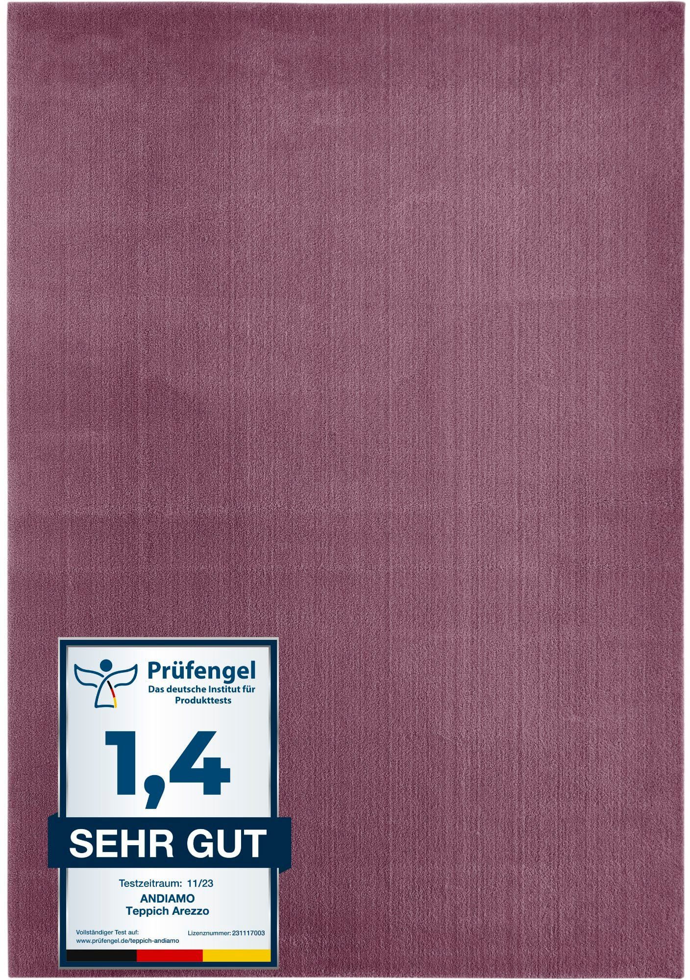 Andiamo Teppich »Arezzo«, rechteckig, 16 mm Höhe, Uni Farben, weicher Flor, günstig online kaufen