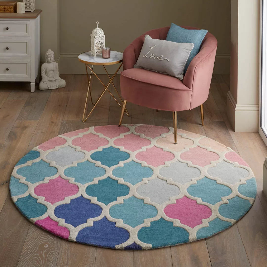 FLAIR RUGS Wollteppich »Rosella«, rund, 10 mm Höhe, mit Hoch-Tief-Effekt, W günstig online kaufen