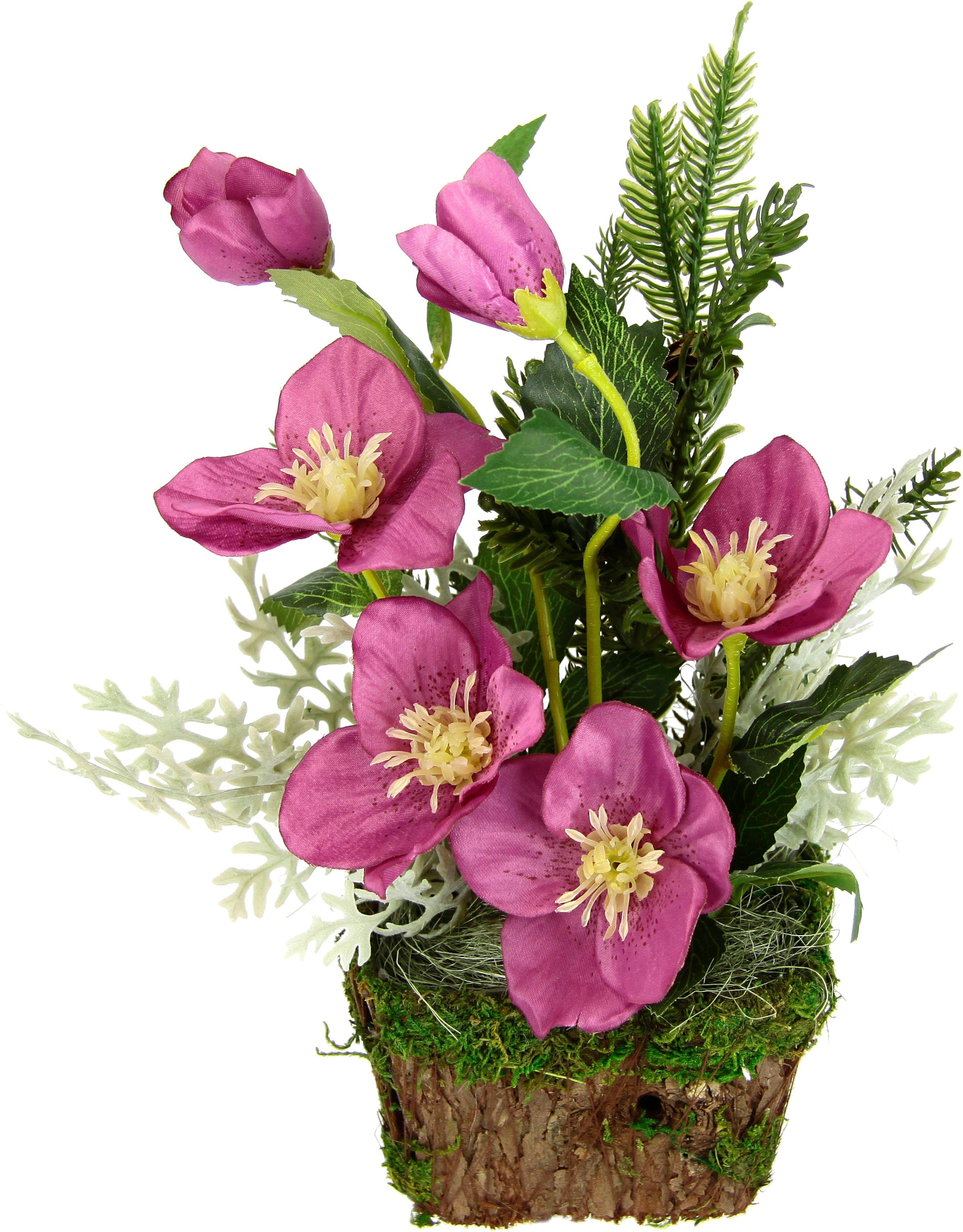 Winterliche Kunstpflanze Gesteck mit Christrosen im günstig online kaufen
