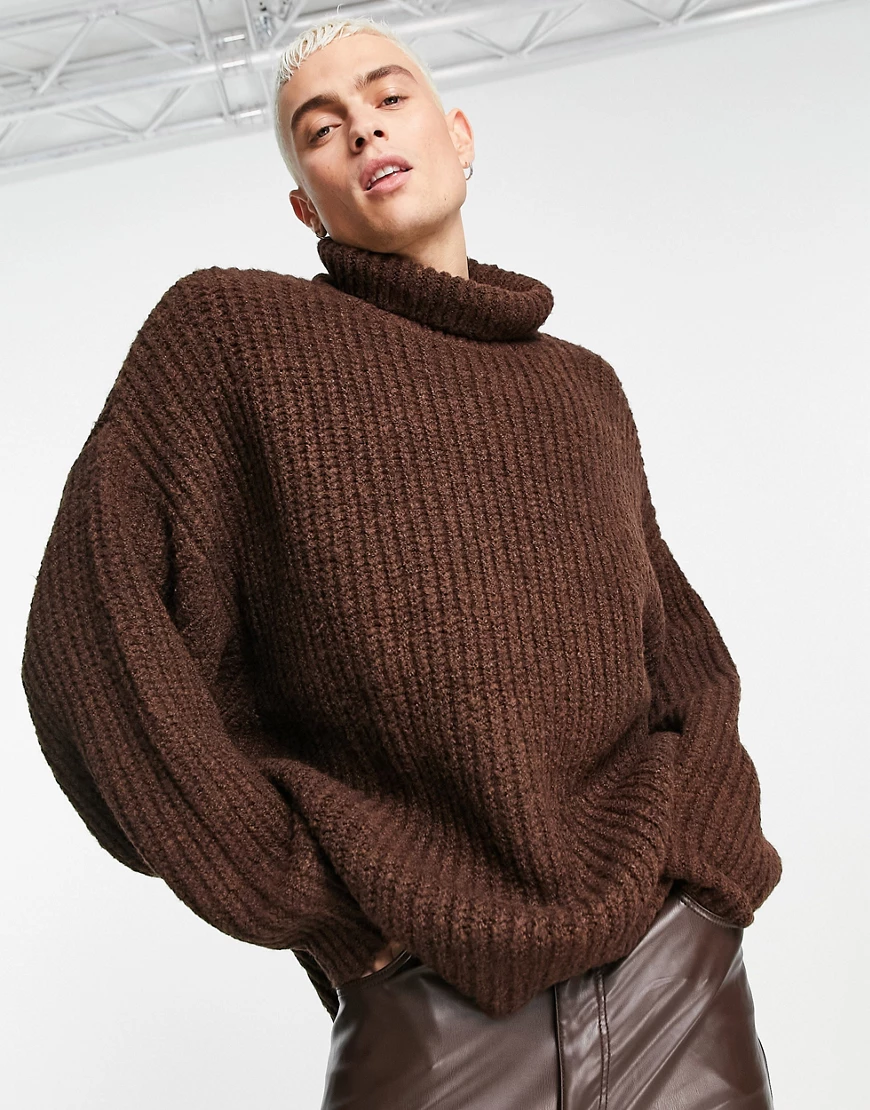 ASOS DESIGN – Grober Oversize-Strickpullover mit Rollkragen in Braun günstig online kaufen