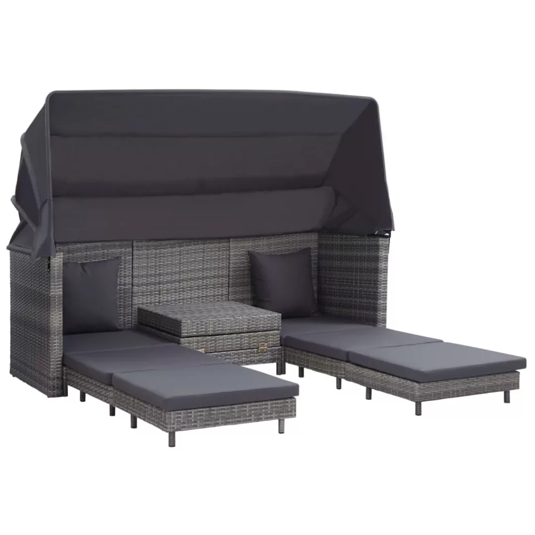 Ausziehbares 3-sitzer-schlafsofa Mit Dach Poly Rattan Grau günstig online kaufen