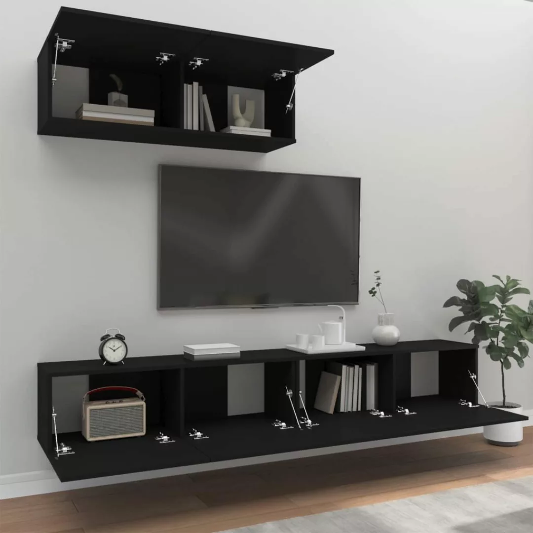 vidaXL TV-Schrank 3-tlg. TV-Schrank-Set Schwarz Holzwerkstoff günstig online kaufen
