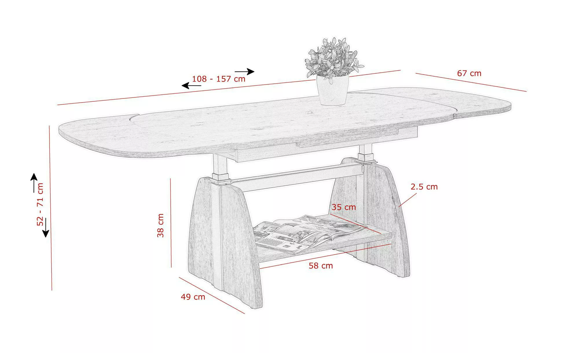 Funktionscouchtisch ¦ holzfarben ¦ Maße (cm): B: 67 H: 69 T: 67 Tische > Co günstig online kaufen