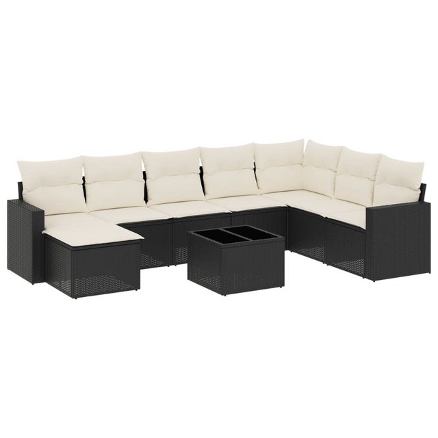 vidaXL Sofaelement 9-tlg. Garten-Sofagarnitur mit Kissen Schwarz Poly Ratta günstig online kaufen