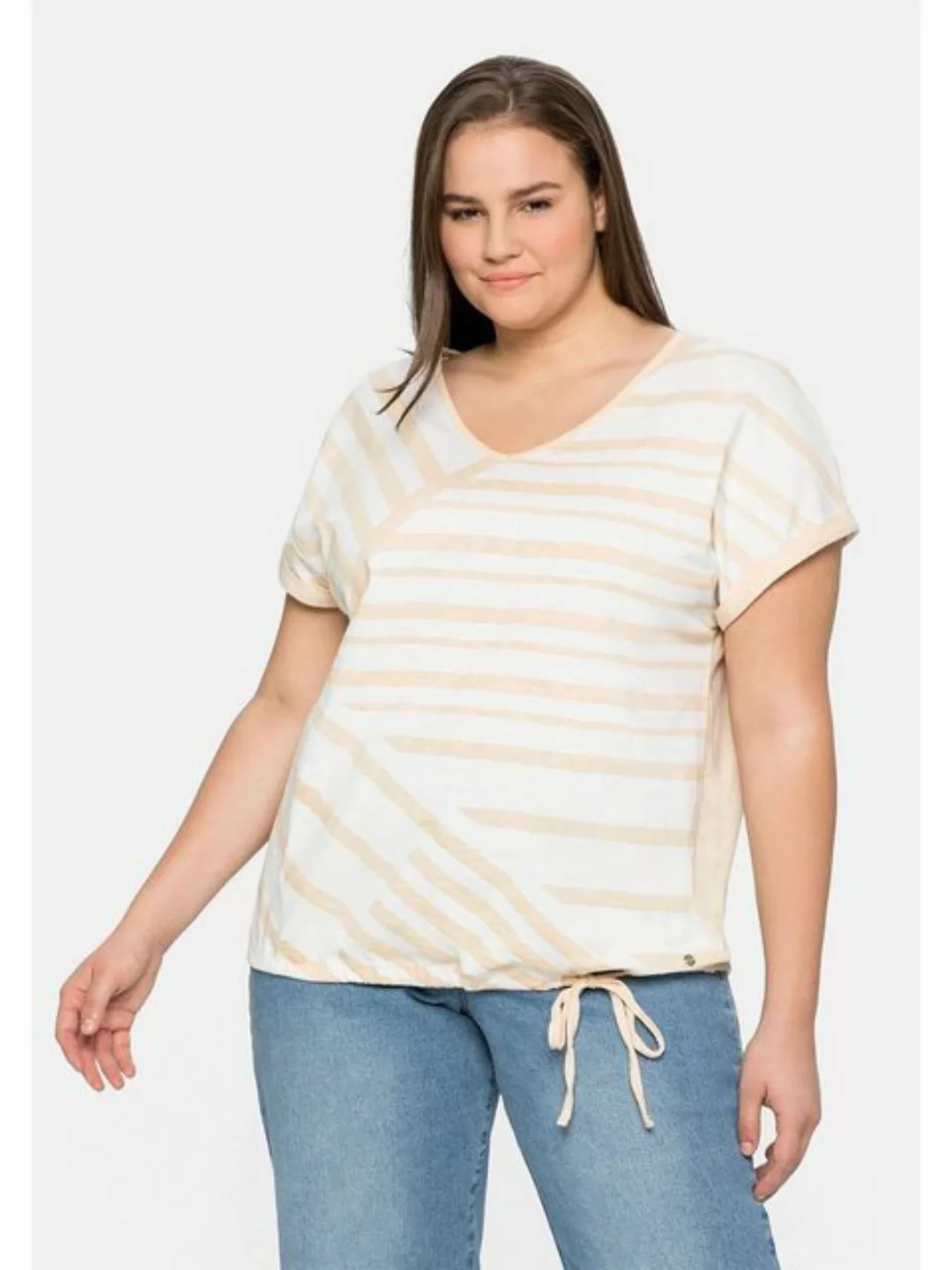 Sheego T-Shirt Große Größen mit Streifenprint vorn und Tunnelzug günstig online kaufen