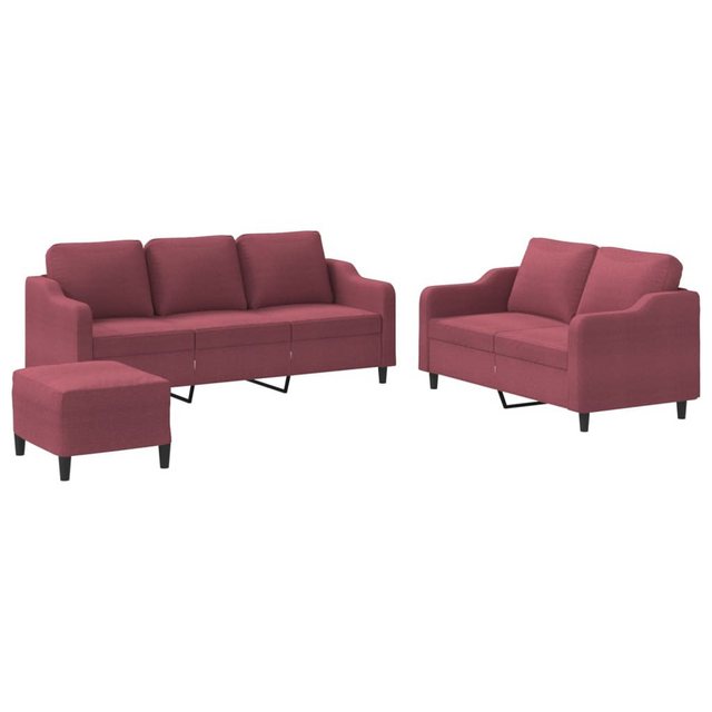 vidaXL Sofa 3-tlg. Sofagarnitur mit Kissen Weinrot Stoff günstig online kaufen