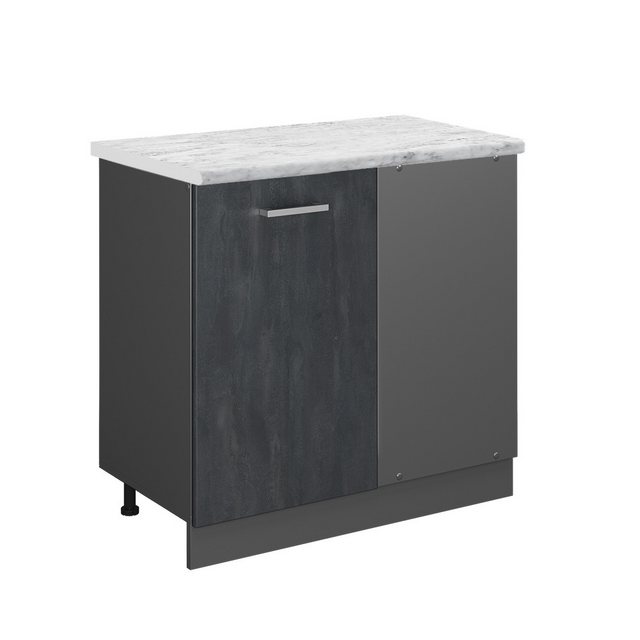 Vicco Eckunterschrank R-Line, Schwarz Beton/Anthrazit, 86 cm AP Marmor günstig online kaufen