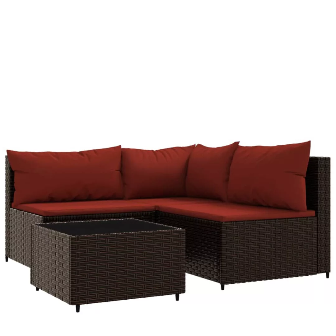 Vidaxl 4-tlg. Garten-lounge-set Mit Kissen Braun Poly Rattan günstig online kaufen