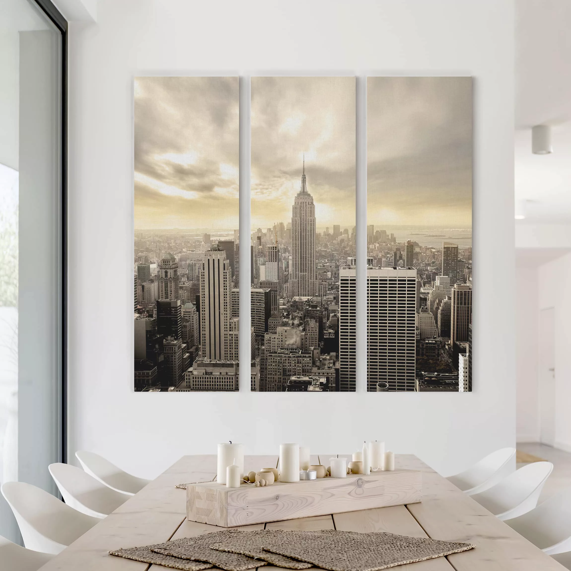 3-teiliges Leinwandbild Architektur & Skyline - Quadrat Manhattan Dawn günstig online kaufen