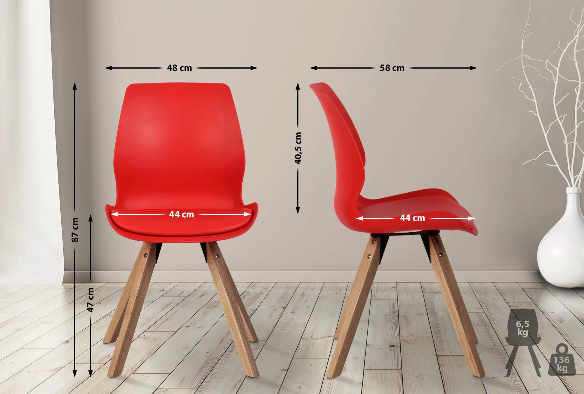 2er Set Stuhl Luna Kunststoff Rot günstig online kaufen