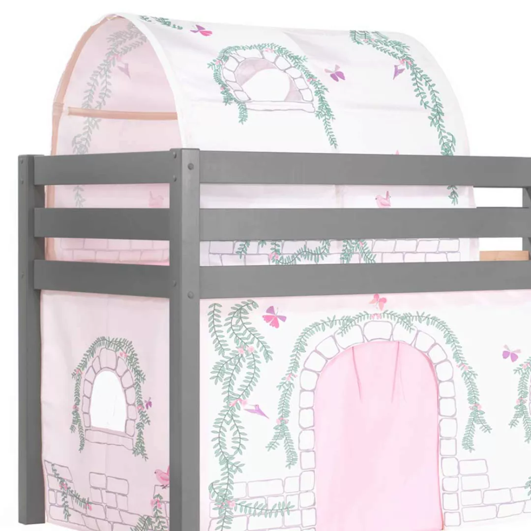 Kinderzimmer Bett in Grau und Rosa Vorhang und Tunnel günstig online kaufen