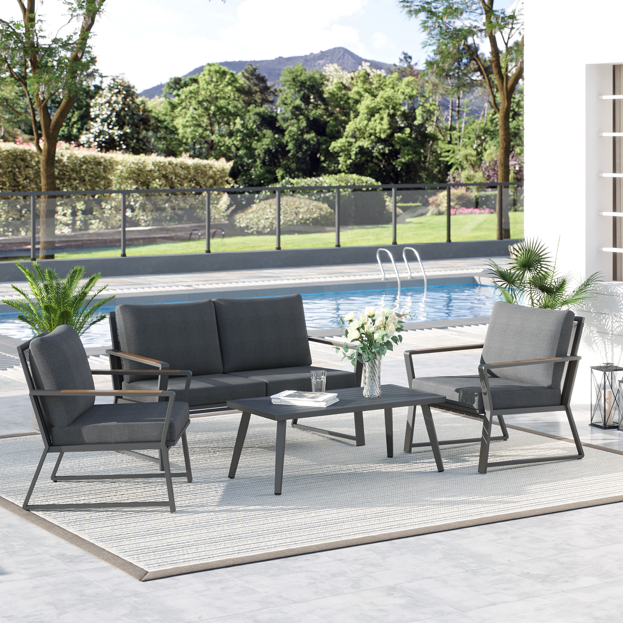 Outsunny Gartenmöbelset für 4 Personen, Sofa mit Sessel und Beistelltisch, günstig online kaufen