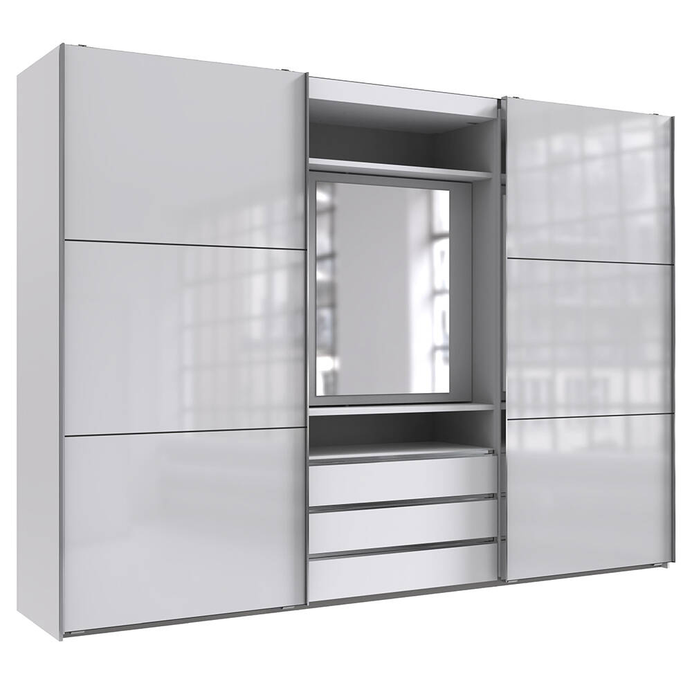 Schwebetürenschrank mit Spiegel Element weiß Glasfront, MIDLAND-43 günstig online kaufen