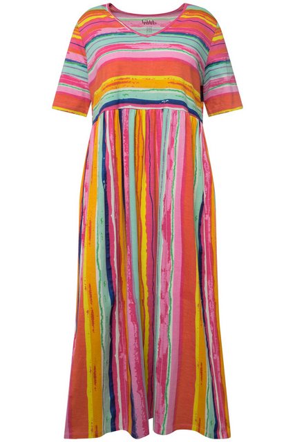 Ulla Popken Sommerkleid Jerseykleid Streifenmix A-Linie V-Ausschnitt günstig online kaufen