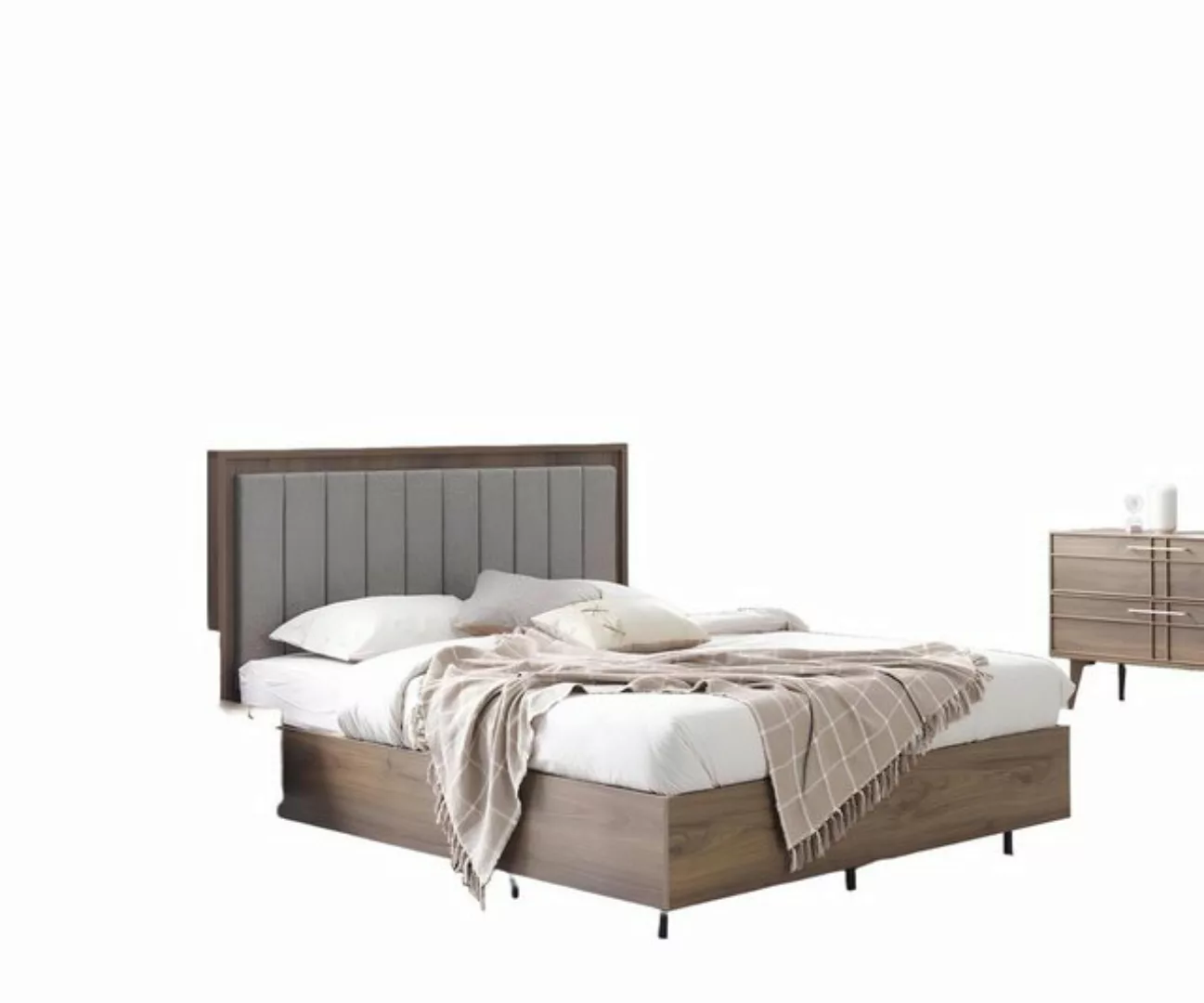 Xlmoebel Bett 3-teiliges Set in braunem Holz für Schlafzimmer mit Doppelbet günstig online kaufen