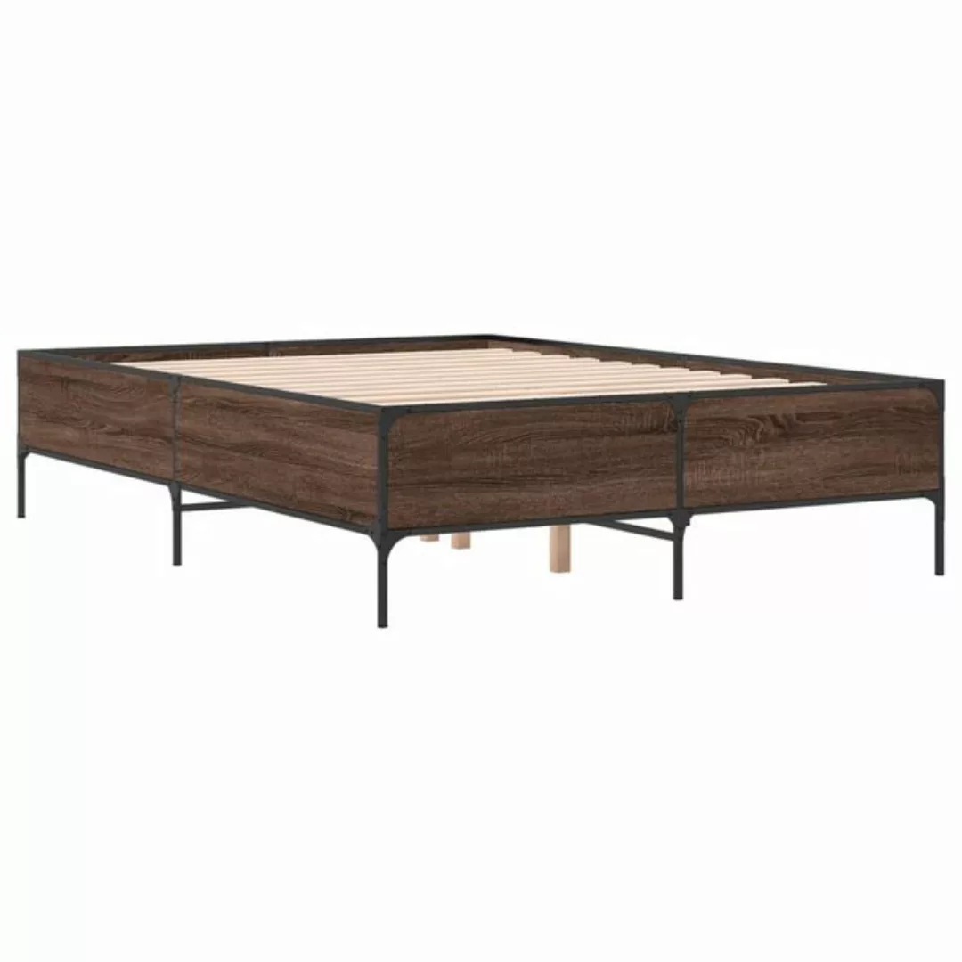 vidaXL Bett Bettgestell Braun Eichen-Optik 150x200 cm Holzwerkstoff Metall günstig online kaufen