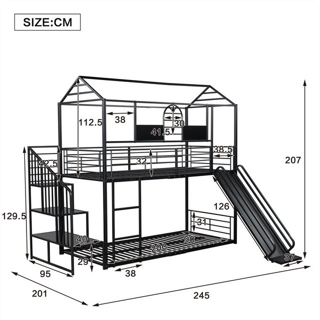 autolock Kinderbett 90x200cm Eisenrahmenbett,Kinderbett mit Dach und Fenste günstig online kaufen