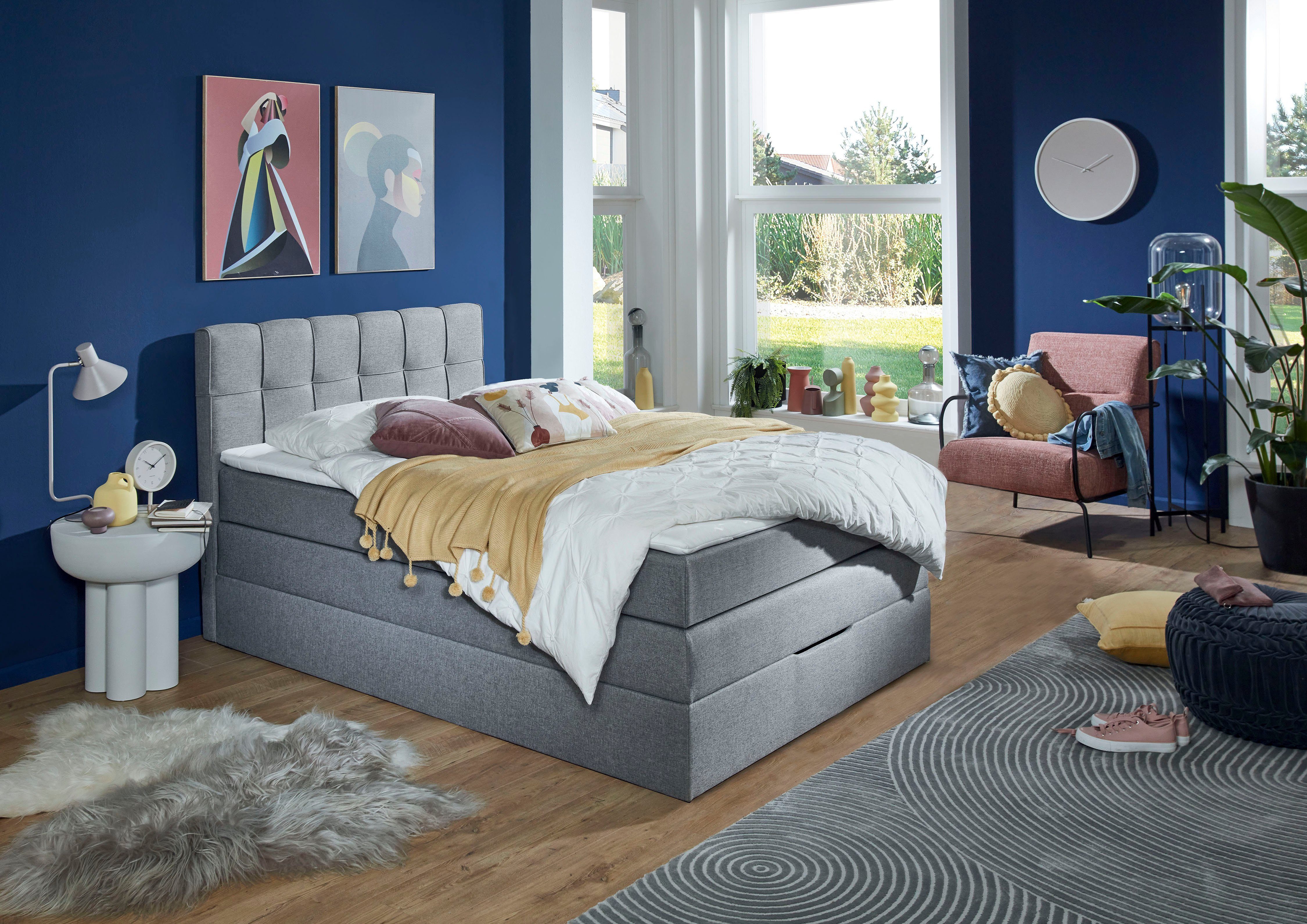 INOSIGN Boxspringbett "Fornoli", inkl. Topper und Bettkasten, H3 in zwei Ma günstig online kaufen
