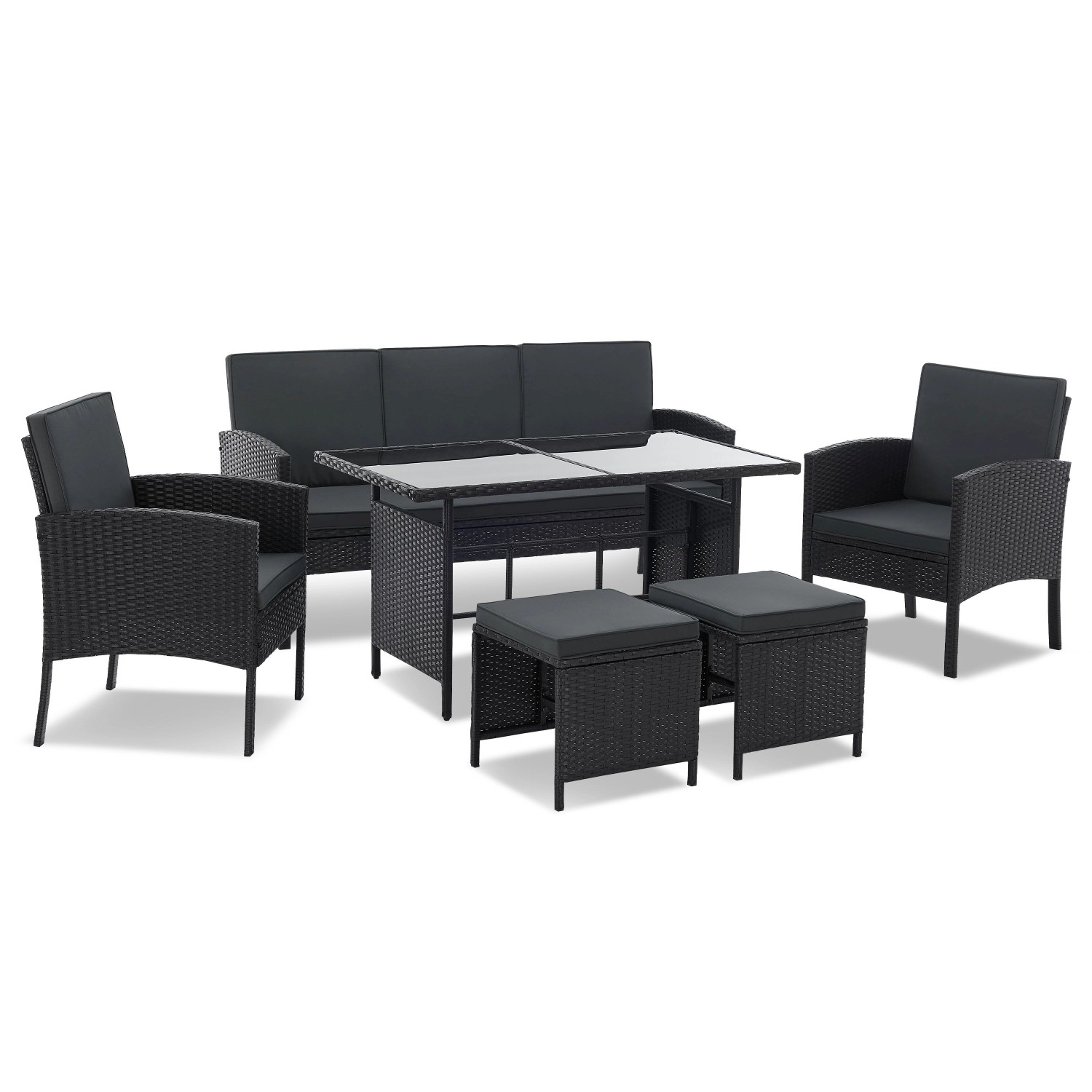 Juskys Gartenlounge-Set Turin, (6-tlg), Polyrattan Sitzgruppe günstig online kaufen