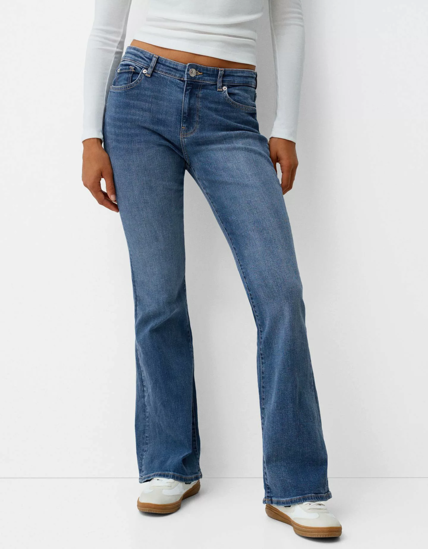 Bershka Jeans-Schlaghose Damen 42 Ausgewaschenes Blau günstig online kaufen