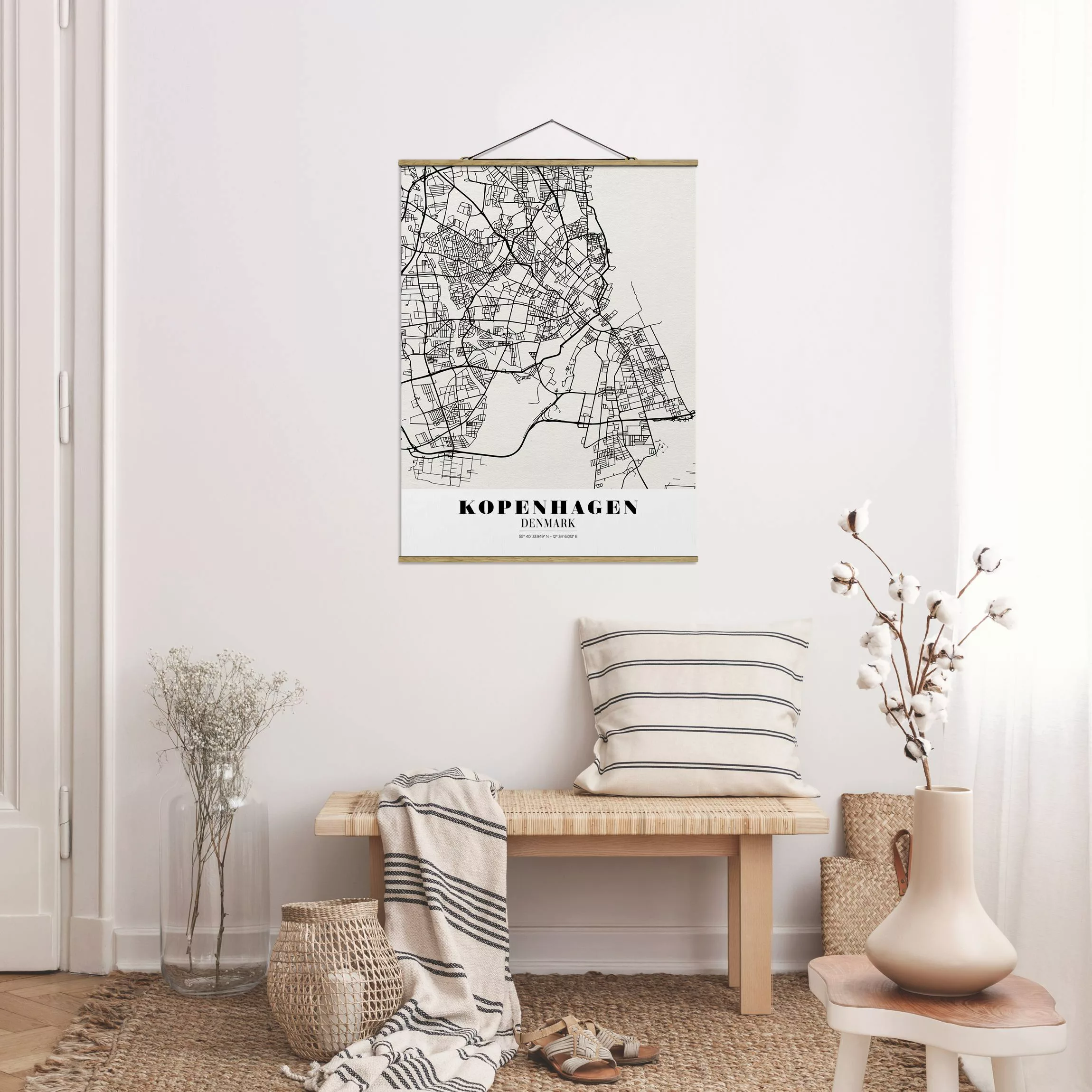 Stoffbild Karten mit Posterleisten - Hochformat Stadtplan Kopenhagen - Klas günstig online kaufen
